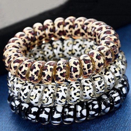 Spiral Cord Hair Tie HeadBand Leopard printed Telephone Wire Elastic Hair Bands - Picture 3 of 15