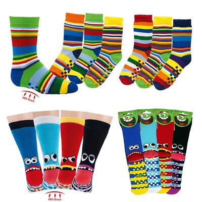 Kinder-ABS-Socken Stoppersocken bunt geringelt/lustige Motive Baumwolle  Frottee