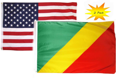 3x5 3 x5  Wholesale Set (2 Pack) USA American & Republic Of Congo Flag Banner