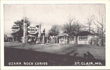 Lithograph St. Clair MO Ozark Rock Curios Roadside Gas Station 1940s