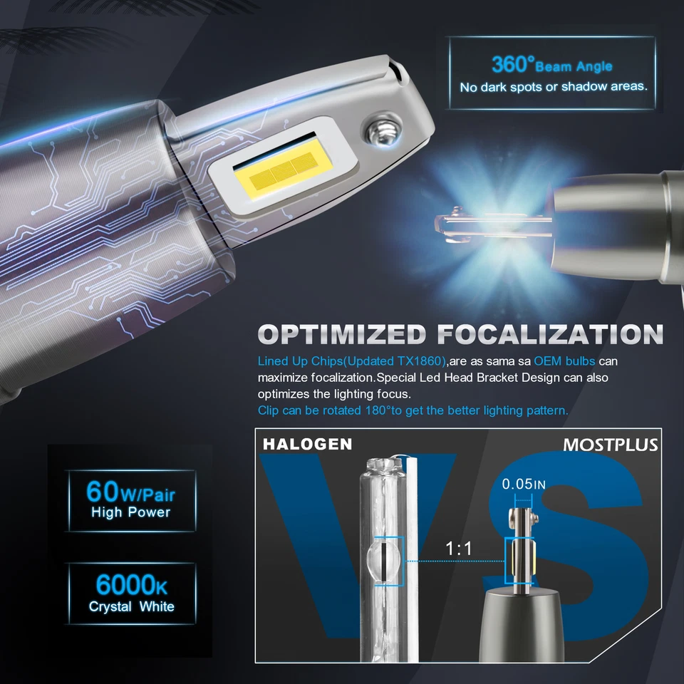 Faro LED MOSTPLUS 120W 15200LM 6000K luces altas y bajas 9005 9006 2 pares Foto 4 de 4