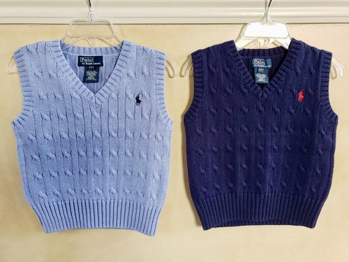 cable knit sweater VEST 2T vneck navy 