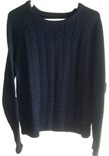 Lands End Long Sleeve Drifter Classic Cable Knit Crewneck Sweater Wmn's XL Navy