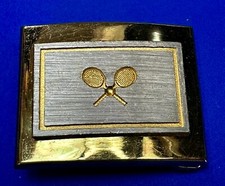 Tennis Racket Ball Sports Game Athlete Commemorative Gold Tone Small Belt Buckle