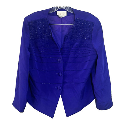 Cache Womens SILK Blazer Size 1 Purple  Blazer Button Up Long Sleeve Night Out