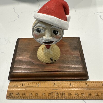 Unique Folk Art Hand Carved Golf Ball Santa SUPER CUTE