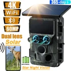 4K 60MP WiFi Solar Trail Camera Dual lens Wildlife Hunting Cam IR Night Vision