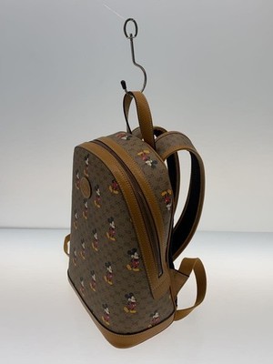 Gucci Brown Mickey Mouse Monogram Canvas Backpack with Tan Leather Trim Gucci GG Disney X Mickey Mouse Supreme Leather Backpack Tan  main image 2