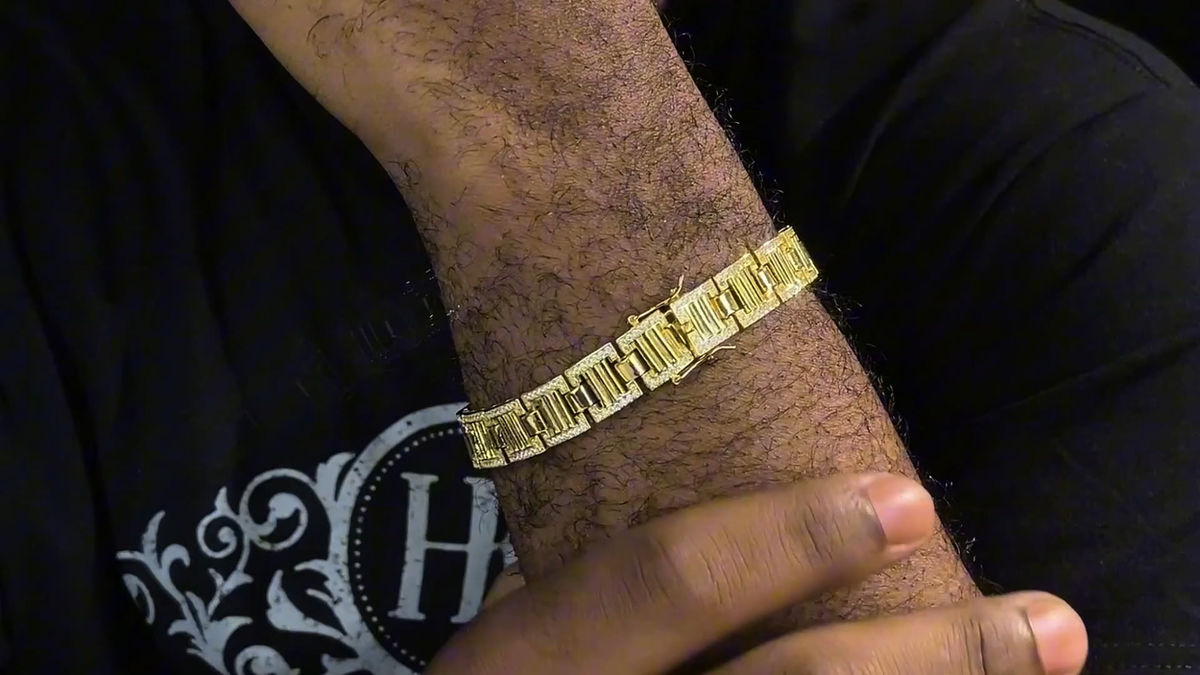 Mens Iced Presidential Link Bracelet 14k Yellow Gold Plated Solid