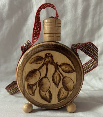 Hand Crafted Engraved Wooden Mini Flask Canteen Sarjevo, Bosnia Vintage Etched
