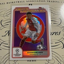 Ethan Nwaneri Topps Finest Refractor Rookie Football Card Arsenal UEFA. rookie card picture