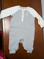 Polo Ralph Lauren Baby Boy Romper 6M 70 Grey Cream Raglan One Piece PREPPY Class