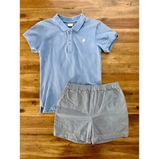 Edgehill Collection Boys Blue Knit Polo  Gingham Shorts Set 6 Classic Preppy