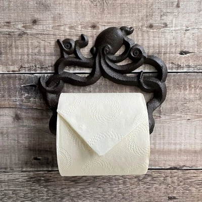 SELECTIONS Wall Mounted Octopus Toilet Loo Roll Holder in Cast Iron Bathroom Accessory