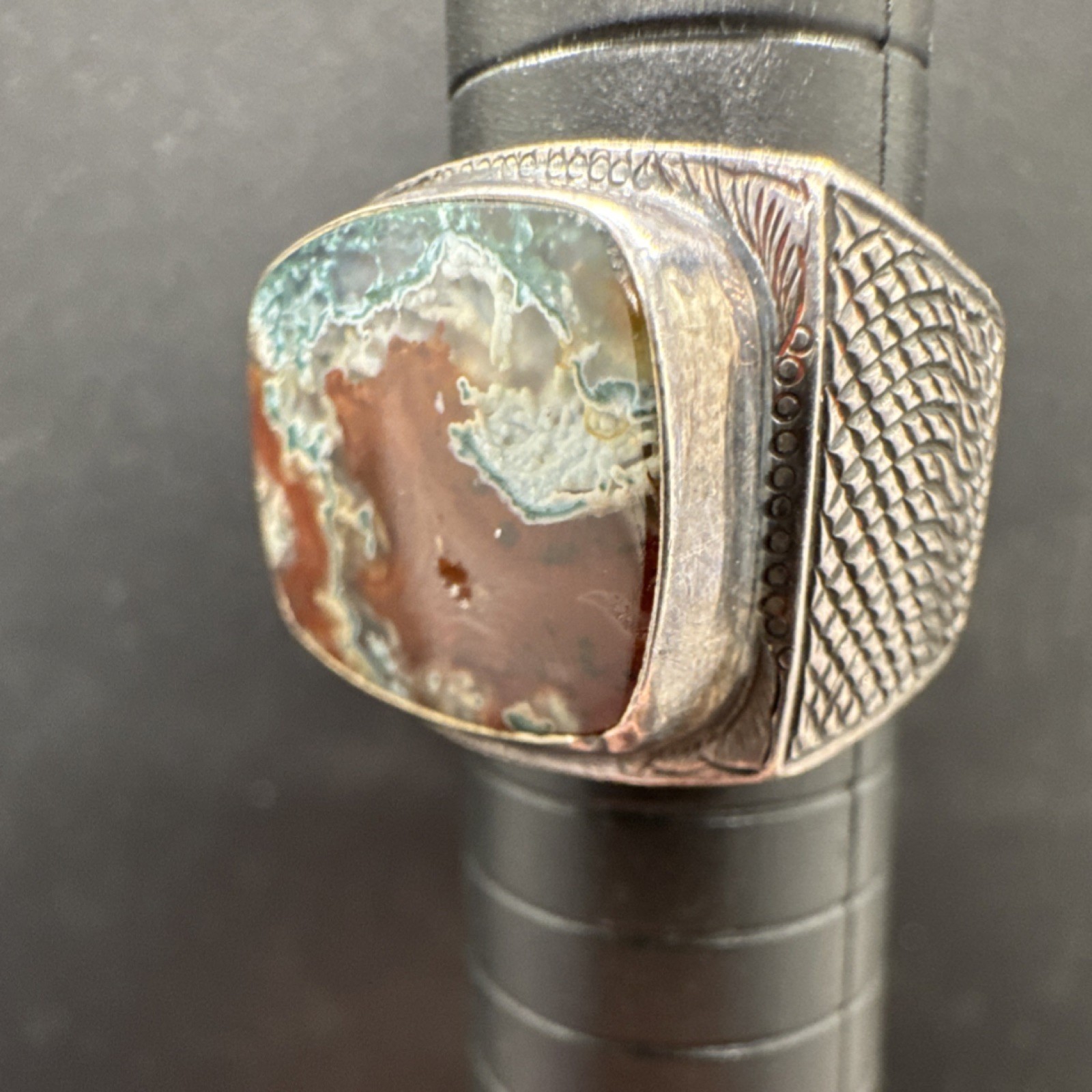 Vintage Silver Band Ring with Rectangular stone S… - image 11