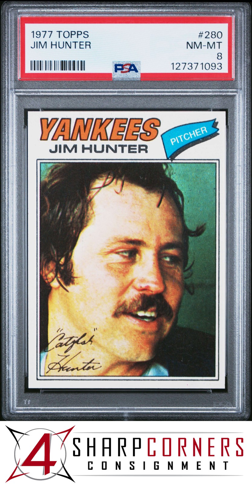 1977 TOPPS #280 JIM CATFISH HUNTER YANKEES HOF PSA 8