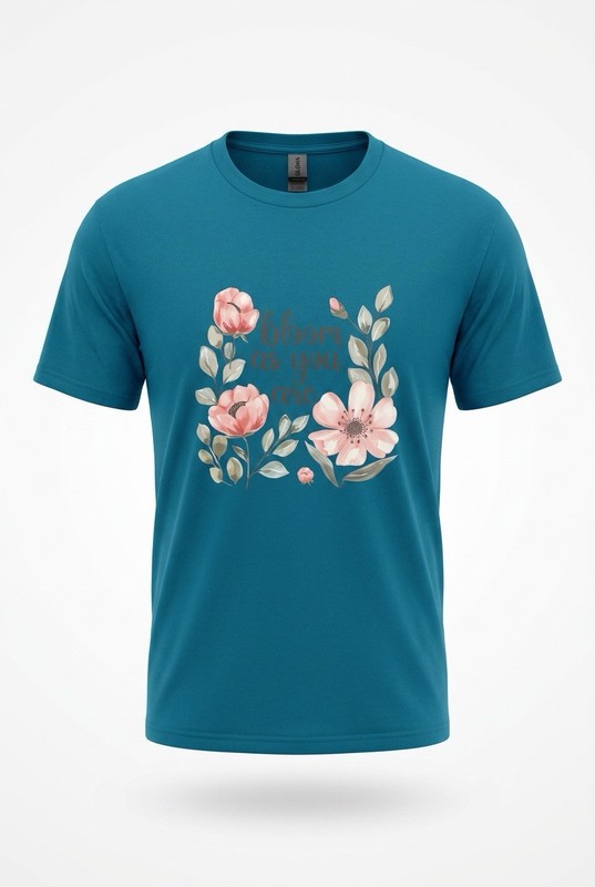Women’s Sapphire Blue Premium Quality “Bloom as you are” T Shirt Sz XL