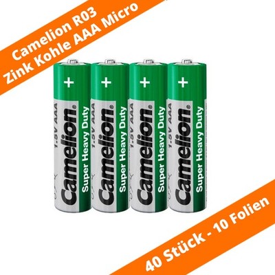 40 x AAA Camelion Micro R03 Batterie Super Heavy Duty 1,5V Zink Kohle Folie