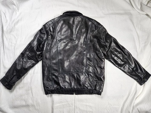 Marc New York Andrew Marc Black Leather Jacket Men M Medium Zip Quilt Lined image 4