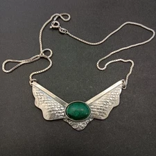 VTG Israeli Silver Modernist Bib Necklace Artisan Ron Green Eilat Stone Sterling