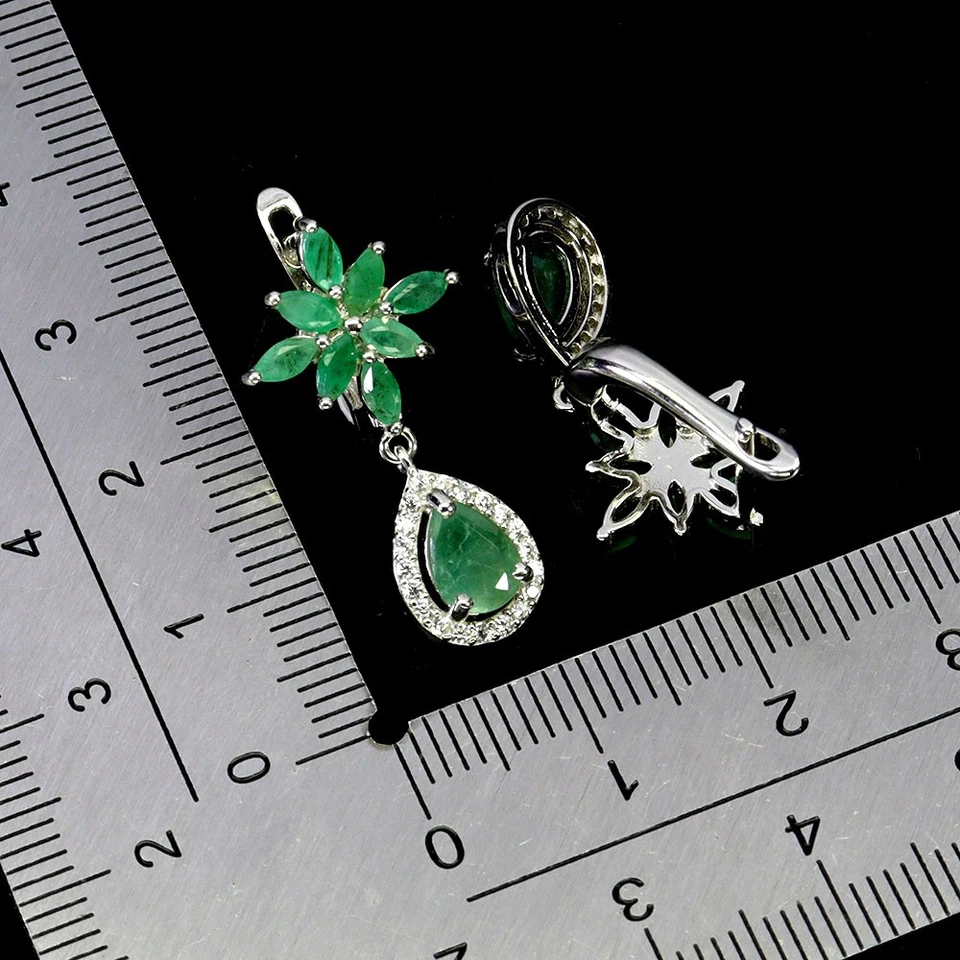 925 Sterling Silber Ohrringe Birne Smaragd 7x5mm Natürlicher Edelstein Schmuck - Bild 3 von 4