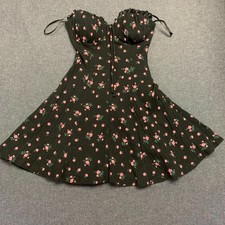Windsor Women's Dress Size S Black Pink Ditsy Floral Print Strapless Mini A-Line