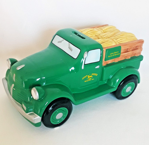 John Deere Coin Bank Pick Up Truck Glazed Ceramic 8.5” Collectible by Enesco