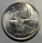 1964 Canada Queen Elizabeth II MOOSE / Caribou SILVER Quarter Coin 80% AG UNC.