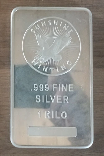 Sunshine Mint 1 Kilo Bullion Bar of 0.999 Fine Silver 32.15 troy ounces