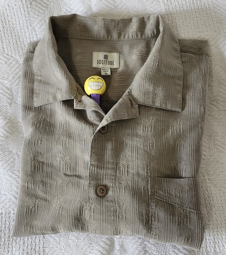 Solitude Men's Hawaiian Shirt XL Taupe Brown Button Down Short Sleeve Palm Trees - Picture 13 of 14