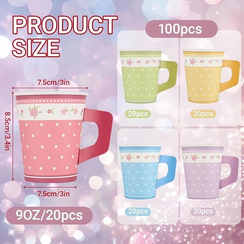 100 цветочных чайных чашек с ручками одноразовые бумажные вечеринки детский душ мероприятия новые - Изображение 4 из 4