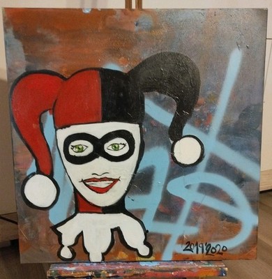Harley Quinn Oldschool Portrait Graffiti 1/1 Mate 40x40 CM Leinwand Gemälde