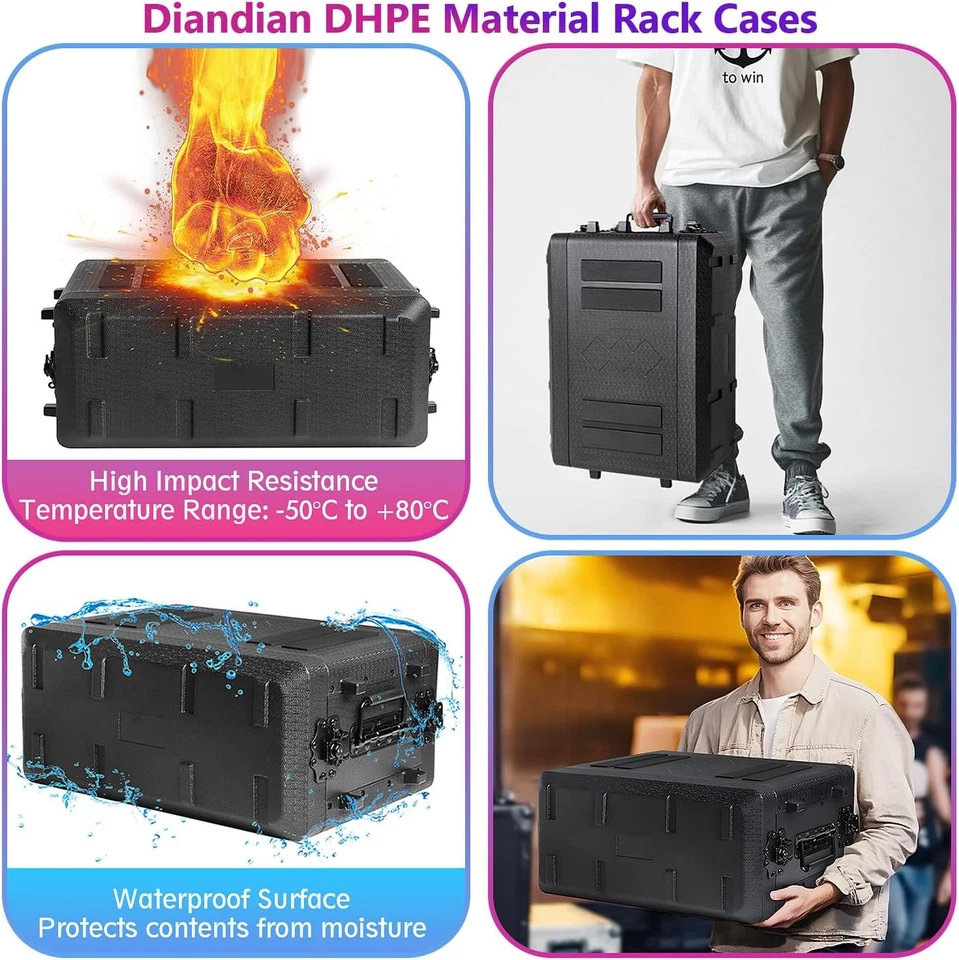 6U Rack Case Shallow 12" Depth, 19" Rackmount Flight Case for Amplifier, Audio - Image 4 of 4