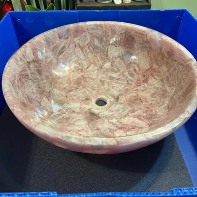 Luxury Rose Quartz Stone Sink - Unique Bathroom Countertop Washbasin