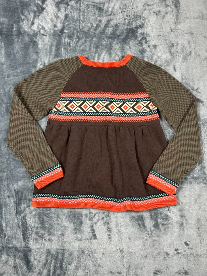 Cardigã Hanna Andersson Nordic Fair Isle 3 botões meninas 130cm EUA 8 marrom laranja - Imagem 4 de 4