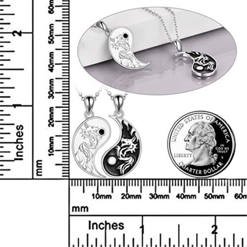 2Pcs Yin & Yang Pendant Necklace Dragon Matching Unique Taichi Couple Necklace - Picture 8 of 12