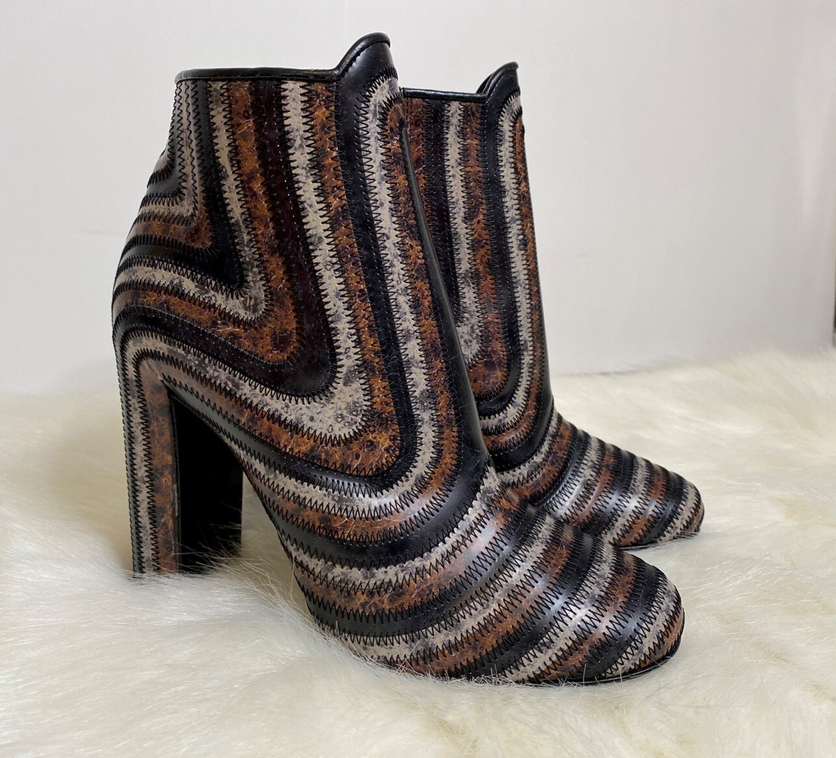 Salvatore Ferragamo Striped Ankle boots Size 6.5 100% Authentic 