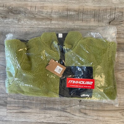 New Stussy Sherpa Reversible Jacket Fleece Zip Up Moss Green New Stussy Sherpa Reversible Jacket Fleece Zip Up Moss Green