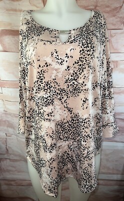 NWT Notations Womens Pink & Black Leopard Peasant 3/4 Sleeve Blouse  Size XL