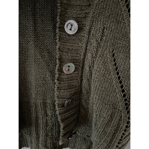 Weekend Max Mara Olive Green Mary Jane Wool Blend Pintuck Cardigan Size Small - Picture 11 of 11