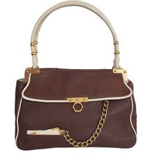 Zac Posen Antonia Leather Handbag Bag Brown Cream