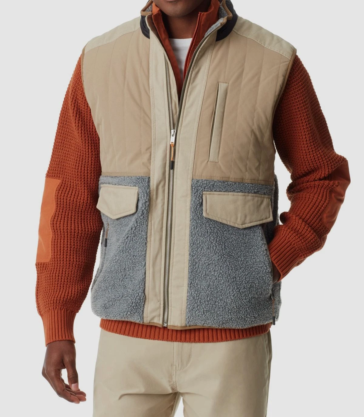 Bass Outdoor Men's Beige Mixed Media Vest Jacket Size 2XL