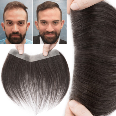 Herren REMY Echthaar Toupet PU Toupee Männer Haaransatz Perücke Haarteil 2x16cm