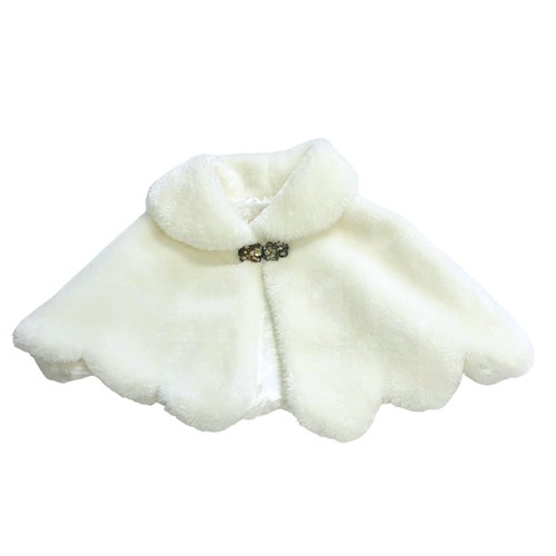 Off White Faux Fur Girls Size 0 Collar Shawl Short Cape Cinderella Metal Clasp