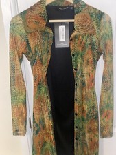 BRAND NEW WITH TAGS PRETTYLITTLETHING SNAKESKIN BUTTON UP DRESS SIZE 8