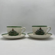 Spode Christmas Tree Tea Cup Saucer Set of 2 Made in England S3324M S3324A13
