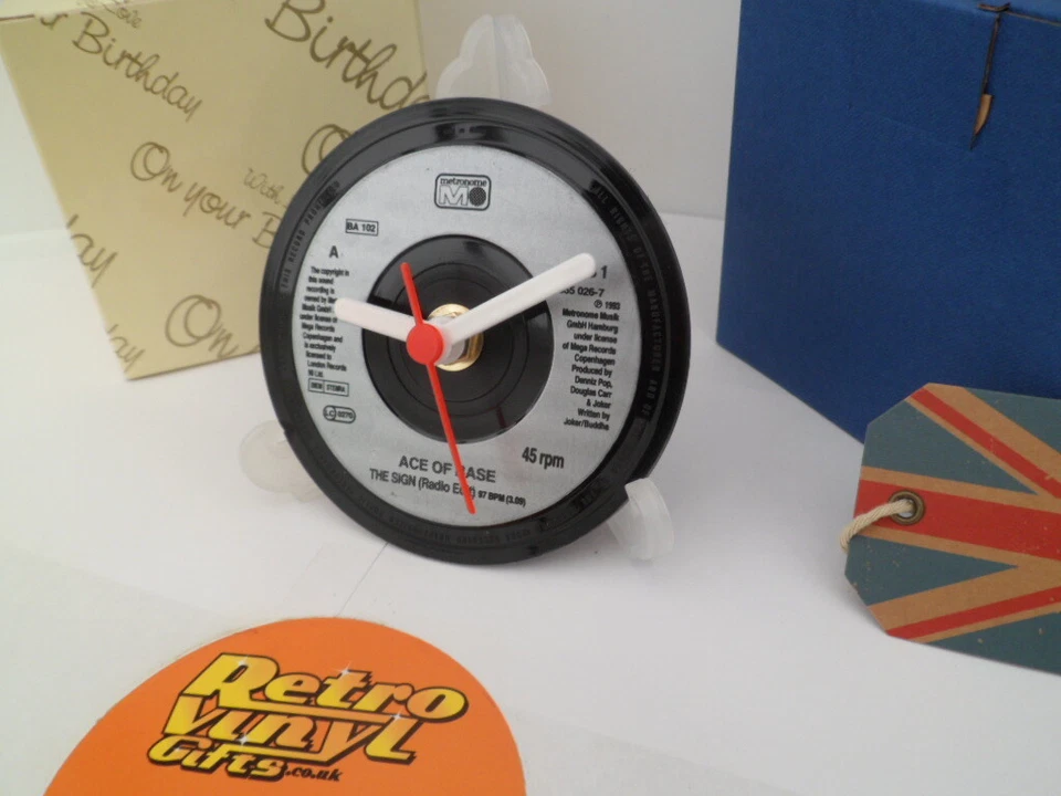 ACE OF BASE CLOCK Side Table Desk Top Upcycled 1980's Vinyl Record Hit Single 4" - Image 3 of 4