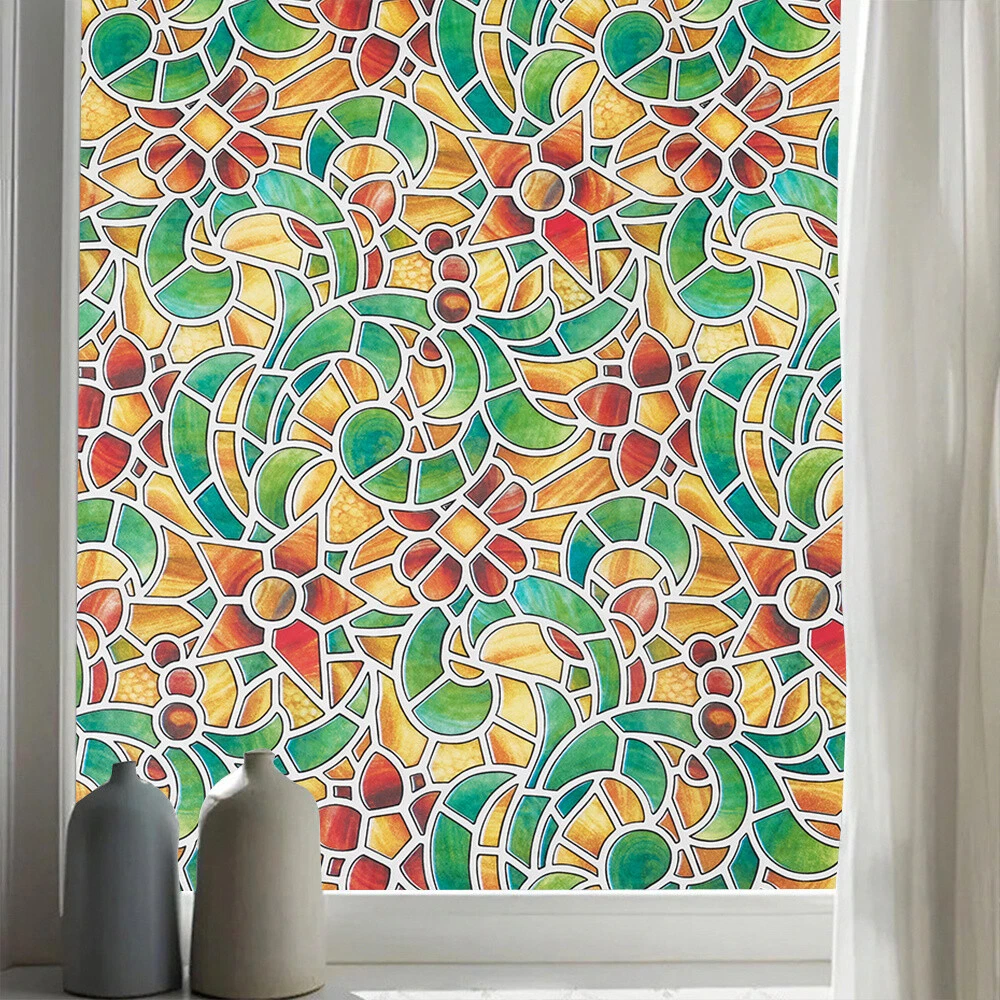 1mX60cm SELF ADHESIVE WINDOW FILM VINYL STAINED GLASS STICKY BACK PLASTIC GLASS