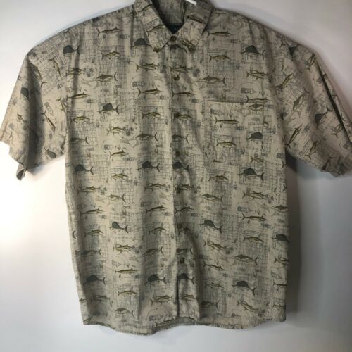 Field And Stream Short Sleeve Button Shirt Khaki With Fish Men's X-Large  - Picture 1 of 5