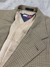 42R Men's Vintage Tommy Hilfiger Houndstooth Blazer Brown 100 Wool Sport Coat